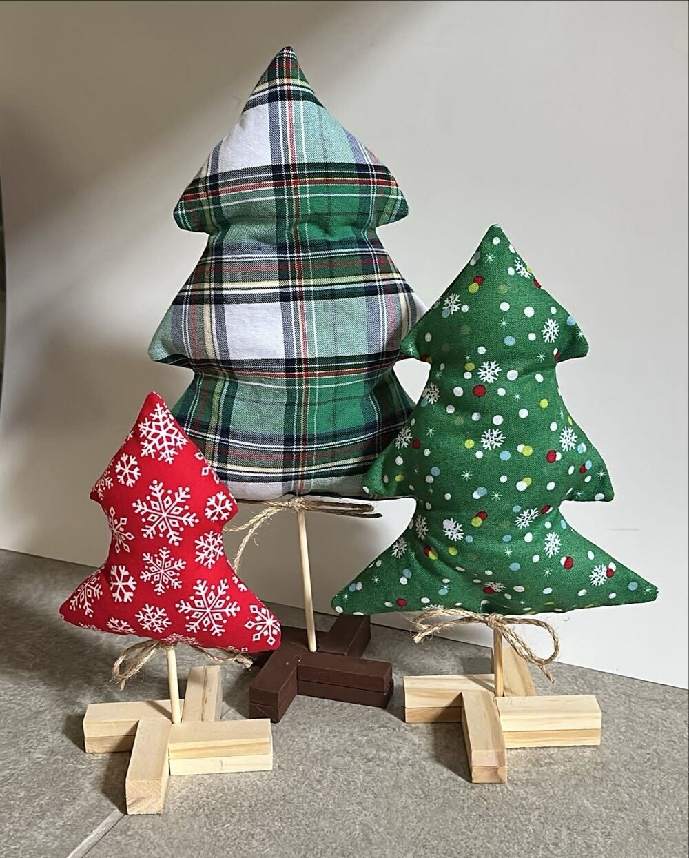 Handmade Group of Holiday Fabric Christmas Trees Set Of 3